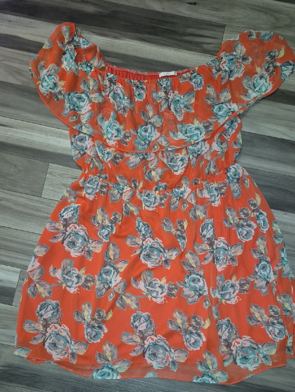 maitai Coral Off-Shoulder(can Wear On Shoulder Too) Dress with Teal Trim size 2x